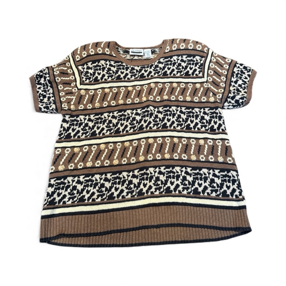 Vintage The Villager Signature Ramie Cotton Animal Print Knit Sweater Size M - Picture 2 of 5
